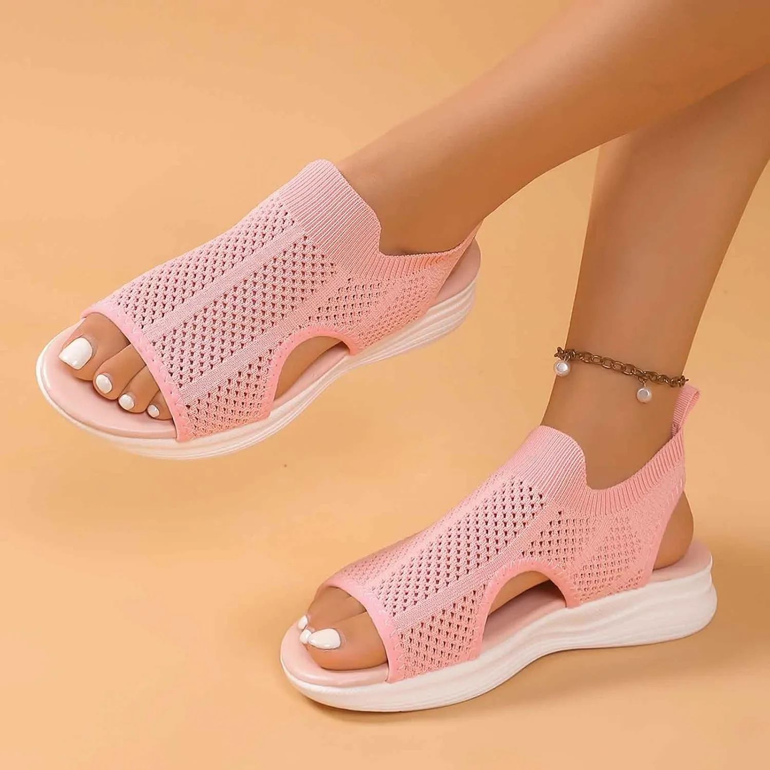 Stylish Women's Open Toe Sandals Breathable Mesh Summer Casual Shoes Comfortable Flat Sole For Daily Wear