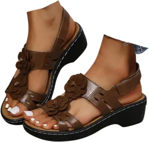 Summer Sandals For Women 2025,Women's Orthopedic with Arch Support Mid Heels Ankle Straps Open Toe Hollow Out Comfortable Flowers Sandal Dressy Womens Walking Wedges Low Heel Shoes for Daily Wear