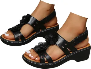 Summer Sandals For Women 2025,Women's Orthopedic with Arch Support Mid Heels Ankle Straps Open Toe Hollow Out Comfortable Flowers Sandal Dressy Womens Walking Wedges Low Heel Shoes for Daily Wear