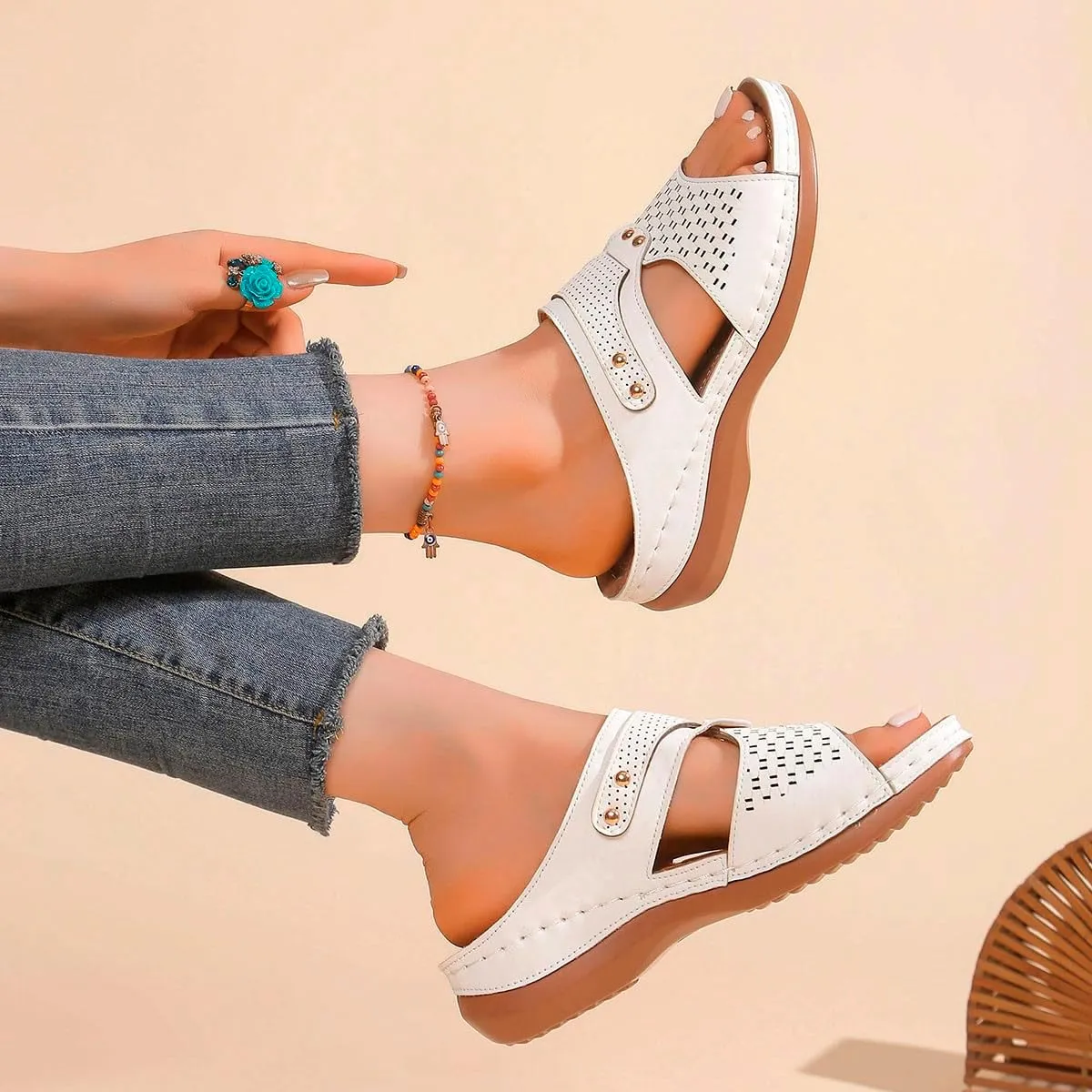 Summer Solid Slip On Casual Open Toe Wedges Comfortable Beach Shoes Sandals Slippers Womens Memory Foam Flip Flop