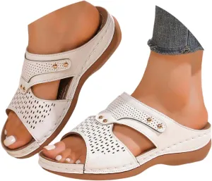 Summer Solid Slip On Casual Open Toe Wedges Comfortable Beach Shoes Sandals Slippers Womens Memory Foam Flip Flop