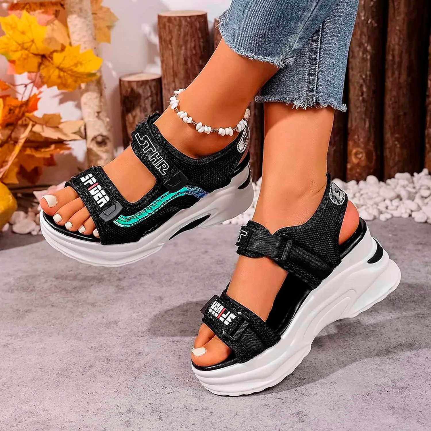 Trendy Women's Open Toe Sandals Comfortable Summer Footwear with 7.5cm Heel for Casual Outings and Beach