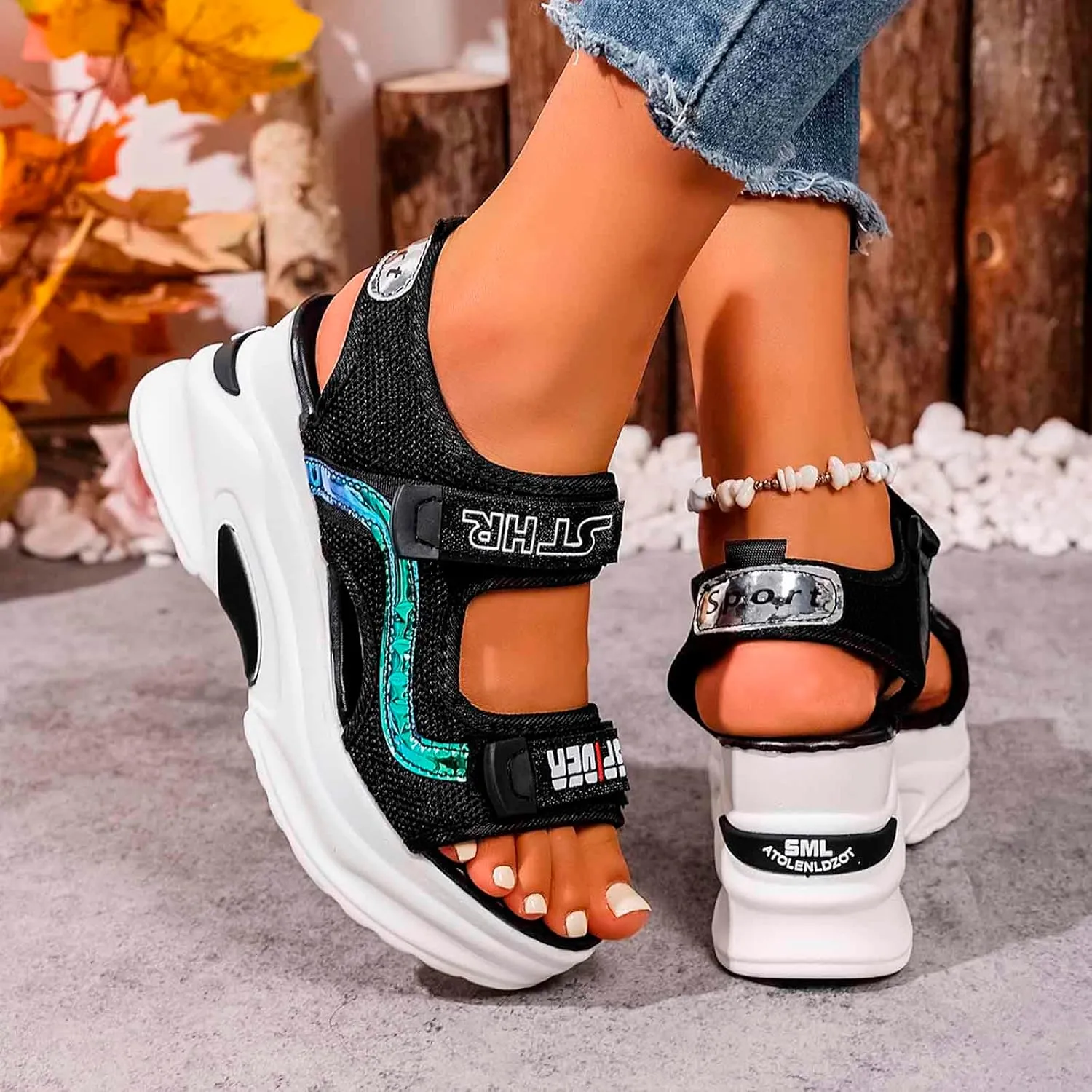Trendy Women's Open Toe Sandals Comfortable Summer Footwear with 7.5cm Heel for Casual Outings and Beach