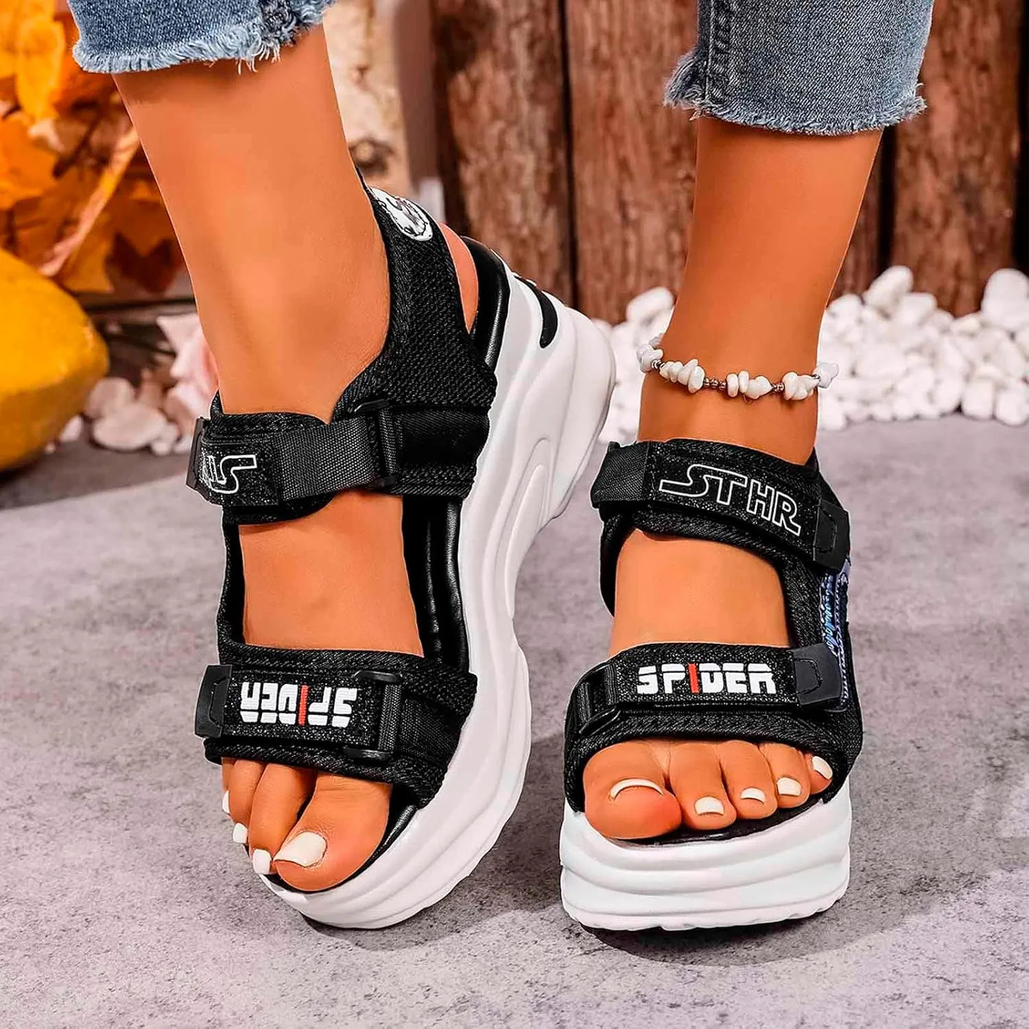 Trendy Women's Open Toe Sandals Comfortable Summer Footwear with 7.5cm Heel for Casual Outings and Beach