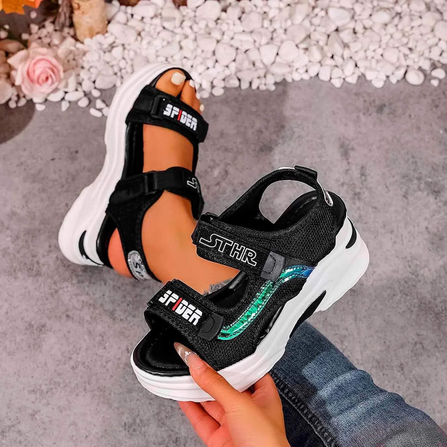 Trendy Women's Open Toe Sandals Comfortable Summer Footwear with 7.5cm Heel for Casual Outings and Beach