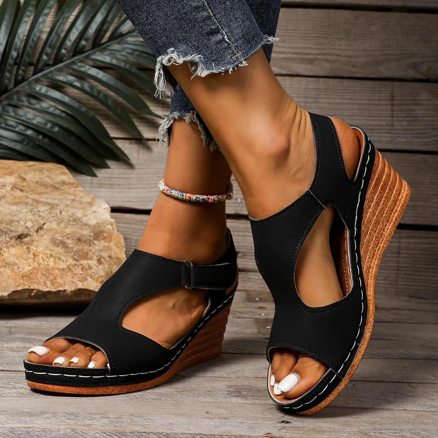 Trendy Women's Sandals For Daily Casual Wear Featuring Open Toe Design Hook And Loop Teal Sandals for Women Heels