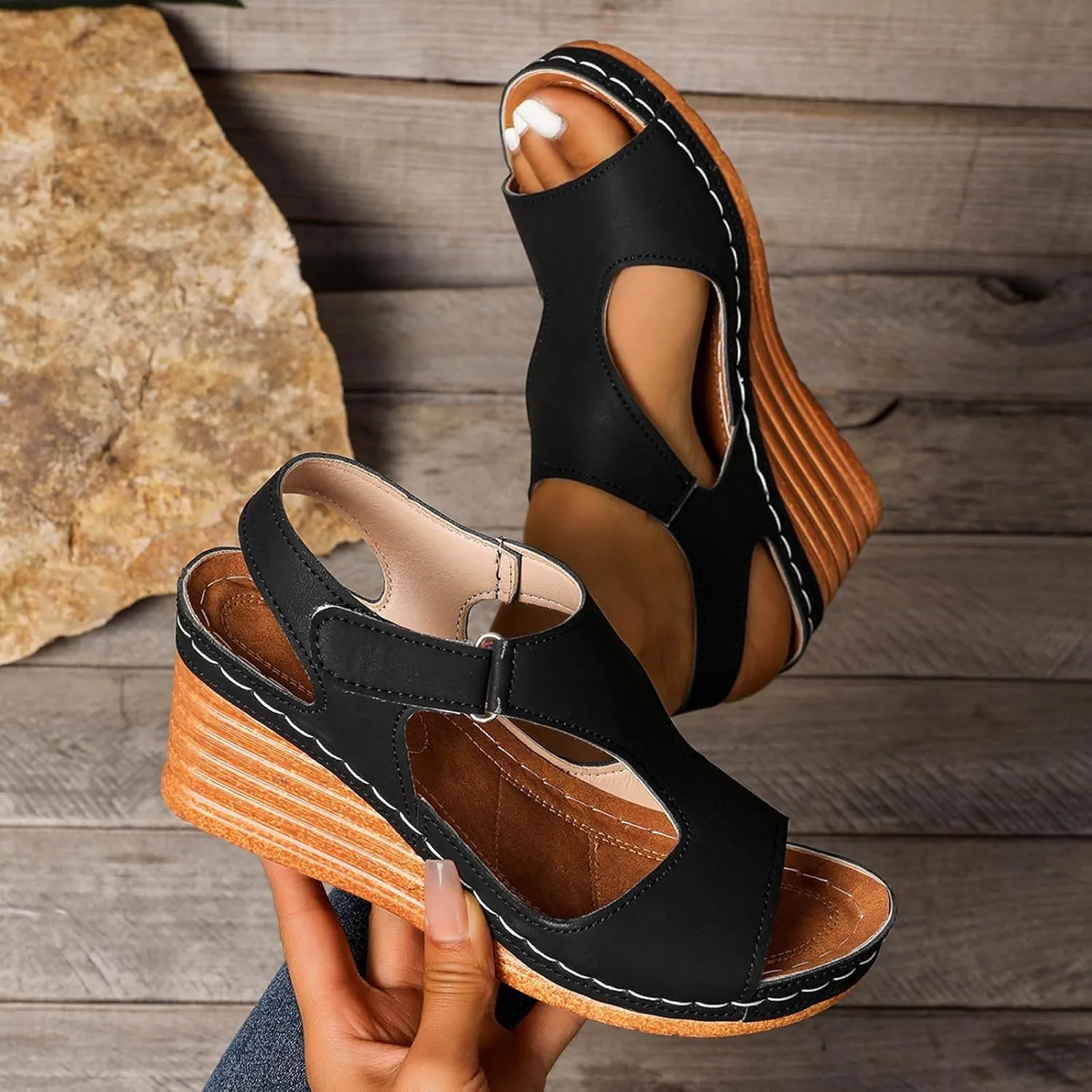 Trendy Women's Sandals For Daily Casual Wear Featuring Open Toe Design Hook And Loop Teal Sandals for Women Heels
