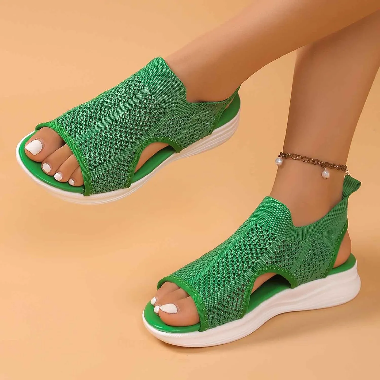 Trendy Women's Summer Sandals Open Toe Breathable Mesh Flat Comfortable Casual Wear For Daily Outings And Beach Vacations