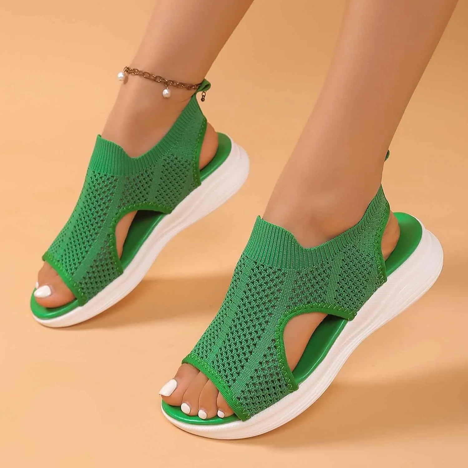 Trendy Women's Summer Sandals Open Toe Breathable Mesh Flat Comfortable Casual Wear For Daily Outings And Beach Vacations