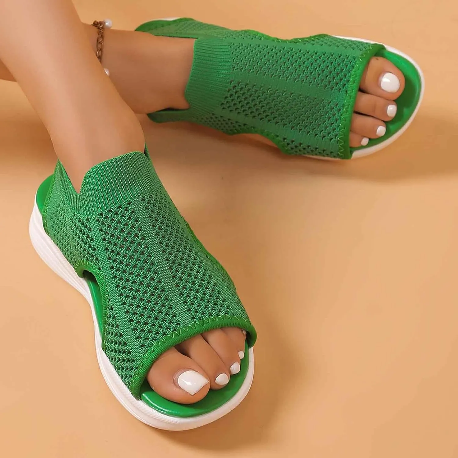 Trendy Women's Summer Sandals Open Toe Breathable Mesh Flat Comfortable Casual Wear For Daily Outings And Beach Vacations