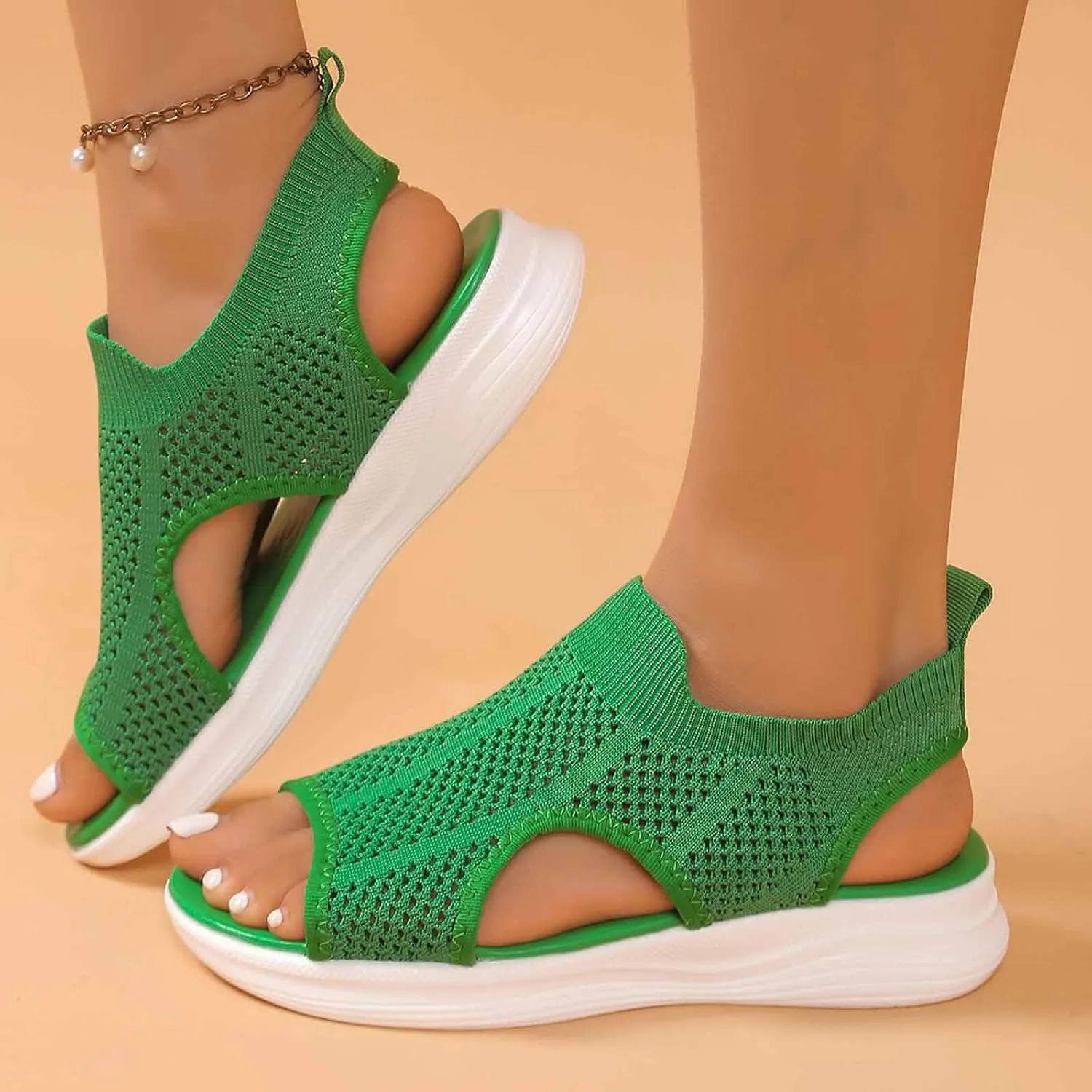 Trendy Women's Summer Sandals Open Toe Breathable Mesh Flat Comfortable Casual Wear For Daily Outings And Beach Vacations