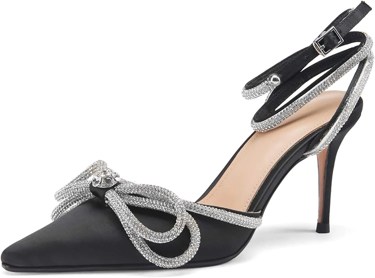 UTIKLIOU Women's Rhinestone Sandals with Heels Lace up Heeled Sandals Ankle Strap Stilettos Sandals Party Pointy Pumps Sandals