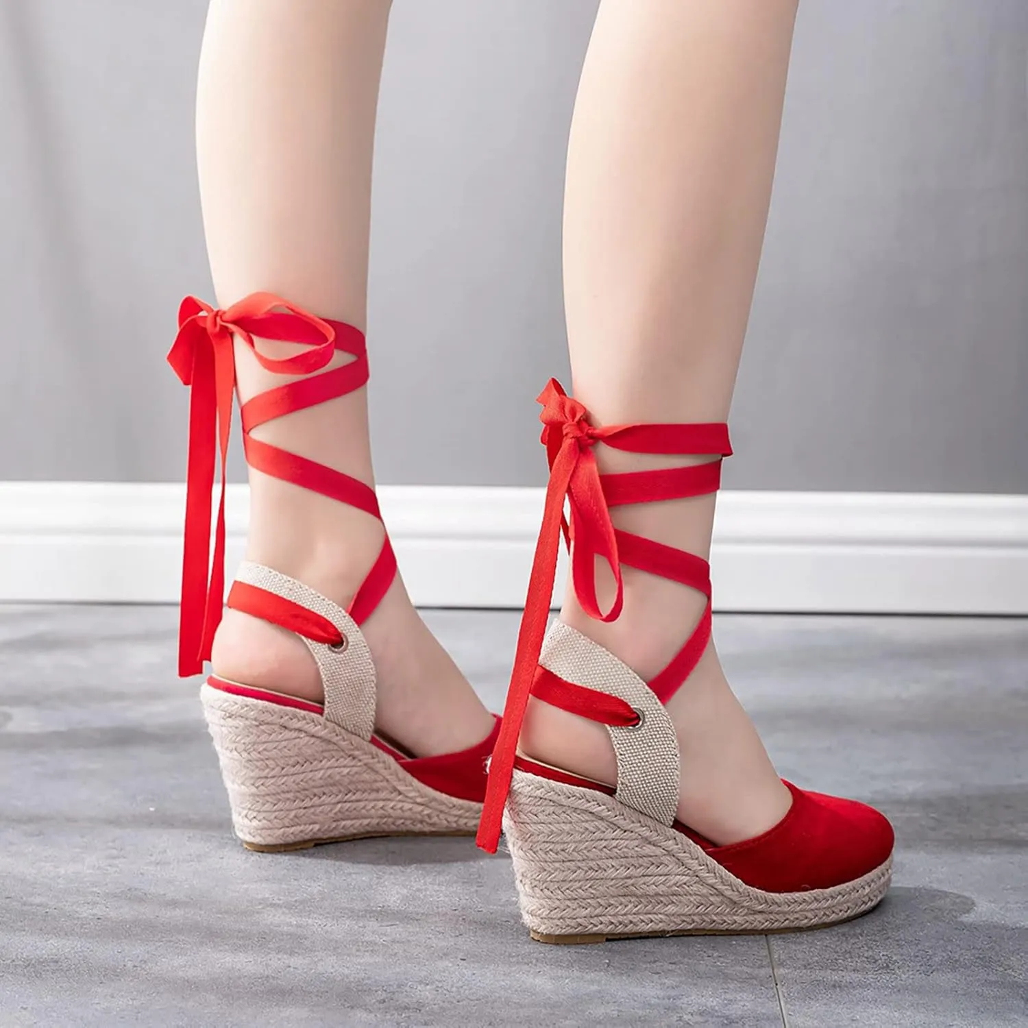 Wedge Shoes Women Bohemian Canvas Lace Up Sandals Thick Soled Ethnic Wedge Flatform Strap Shoes Sandals