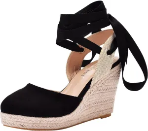 Wedge Shoes Women Bohemian Canvas Lace Up Sandals Thick Soled Ethnic Wedge Flatform Strap Shoes Sandals