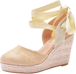 Wedge Shoes Women Bohemian Canvas Lace Up Sandals Thick Soled Ethnic Wedge Flatform Strap Shoes Sandals