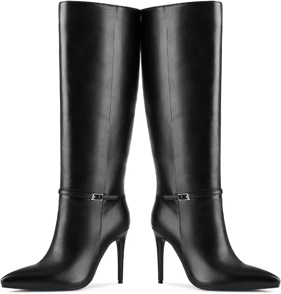 wetkiss Knee High Boots for Women with Pointed Toe, Long Faux Leather Stiletto High Heel Boots for Women, Fashion and Sexy