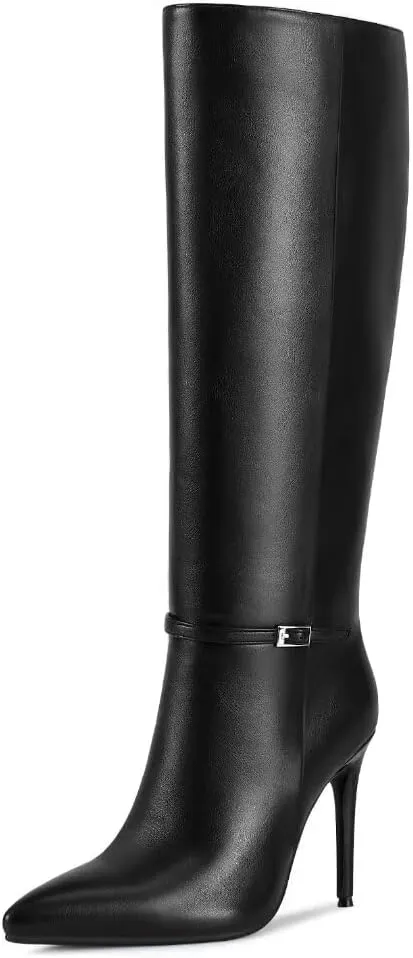 wetkiss Knee High Boots for Women with Pointed Toe, Long Faux Leather Stiletto High Heel Boots for Women, Fashion and Sexy
