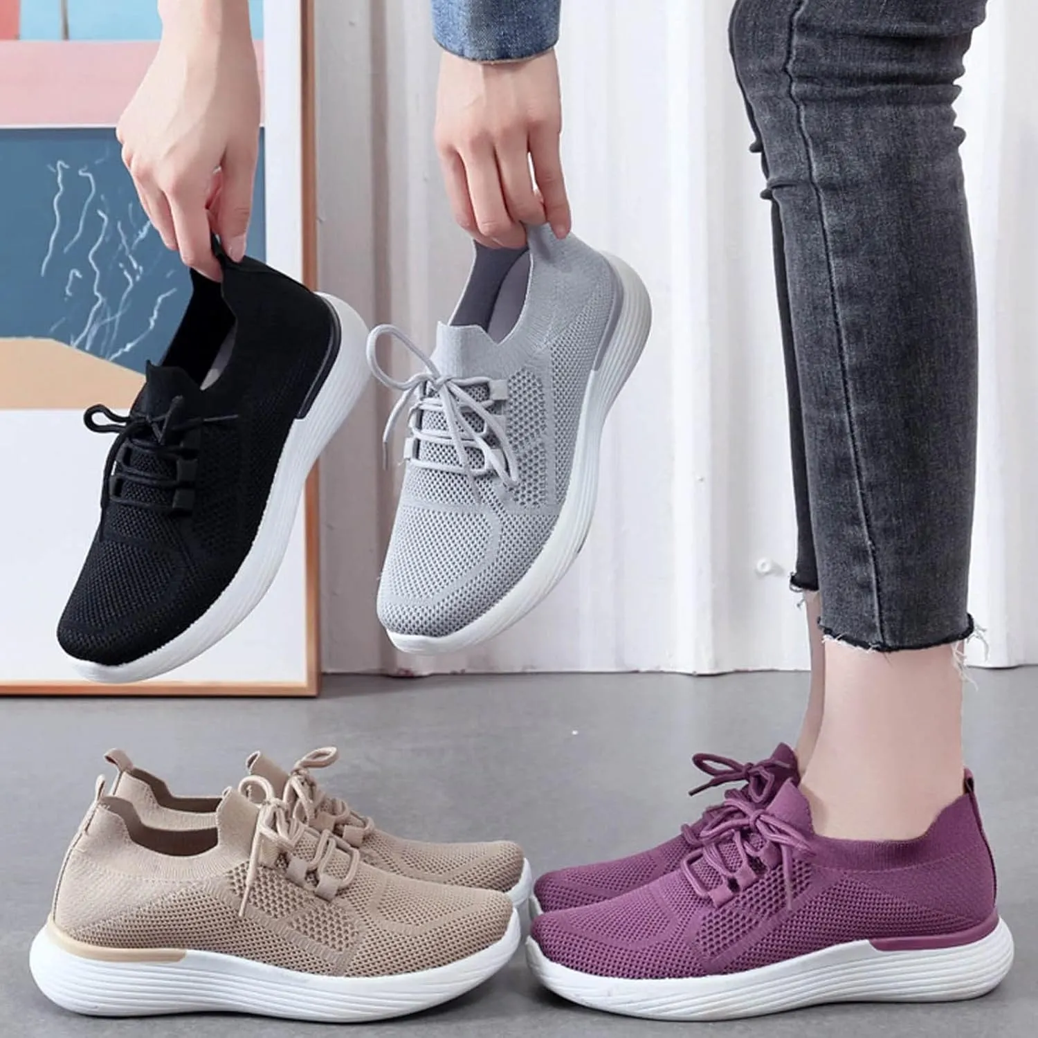 Wide Width High Top Slip On Sneakers for Women Zapatos De Trabajo Confortables para Mujer Walking Shoes for Women Slip Ons Womens Sneakers Platform Zapatos De Trabajo para Mujer Antideslizante Cross