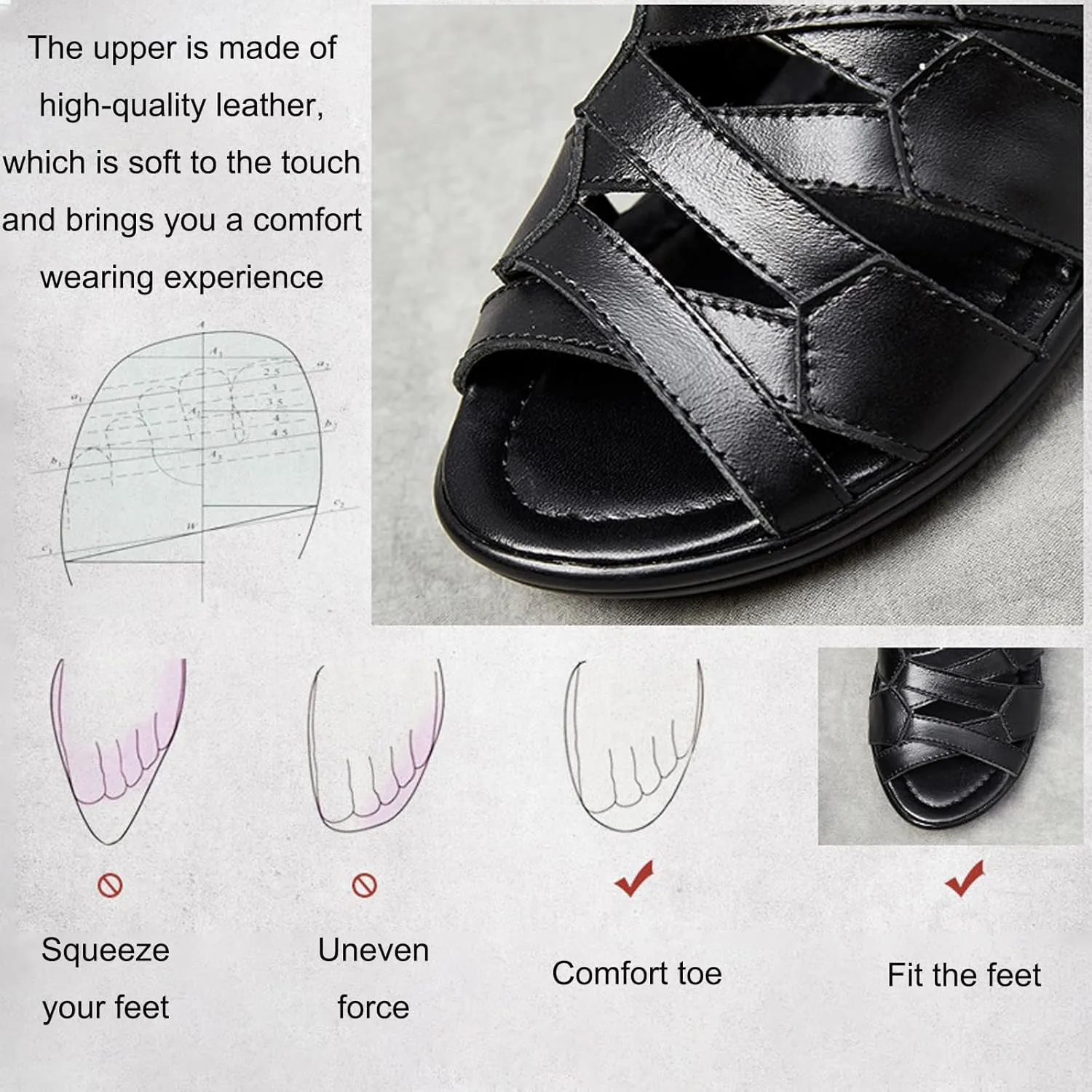 Women Black Peep Toe Gladiator Sandals,Casual Breathable Hollow Strappy Back Zipper Dressy Roman Sandals Wedge Sandals