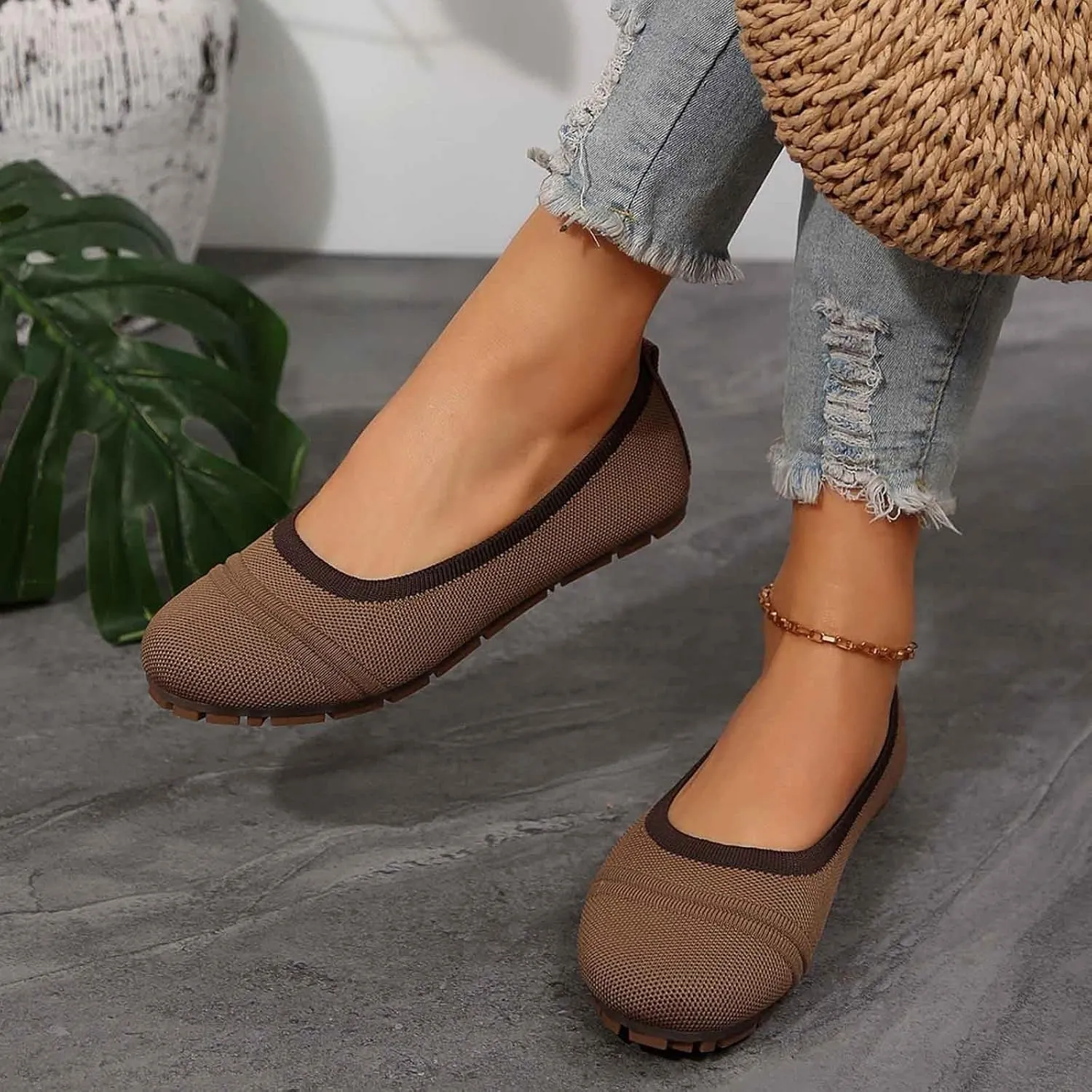 Women Casual Shoes Slip On Round Toe Comfortable Flat Ballet for Walking Work Dressy Everyday Wear