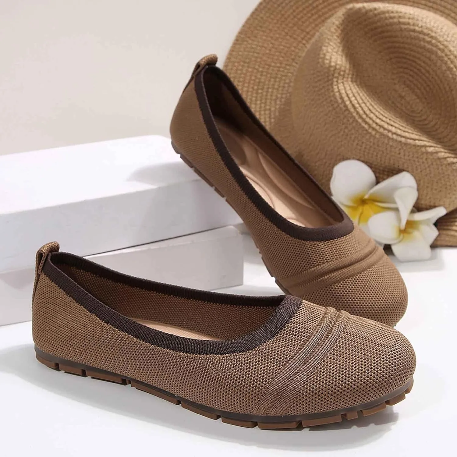 Women Casual Shoes Slip On Round Toe Comfortable Flat Ballet for Walking Work Dressy Everyday Wear
