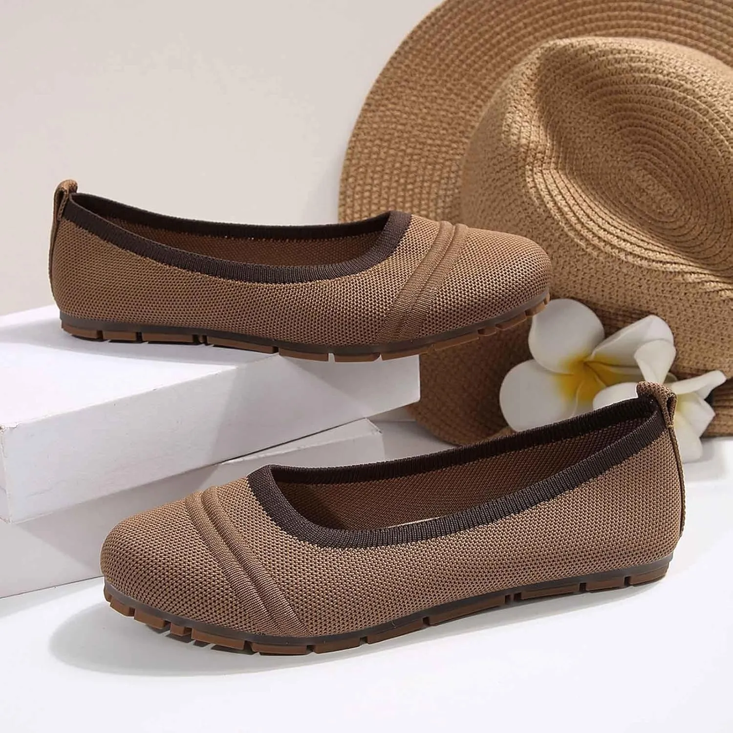 Women Casual Shoes Slip On Round Toe Comfortable Flat Ballet for Walking Work Dressy Everyday Wear