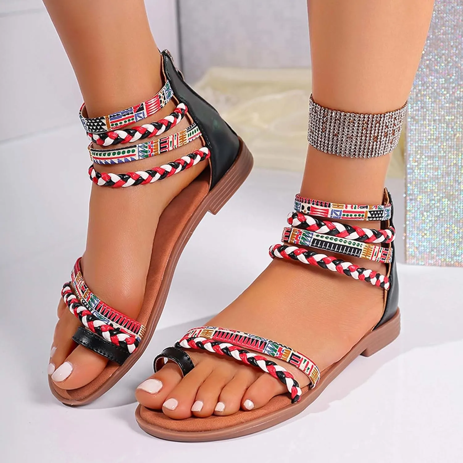 Women Summer Zipper Casual Open Toe Square Heels Comfortable Beach Shoes Sandals Sandal Slippers for Women Boy