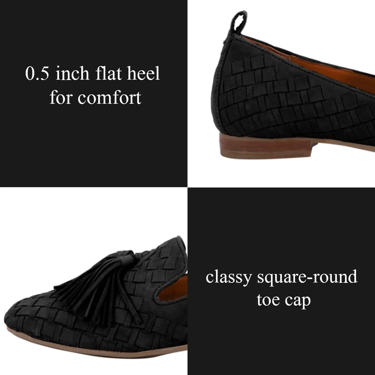 Women Tassel Loafer Flats Suede Square Closed Toe Braided Penny Loafers Slip On Fringe Flat Loafers Knitted Comfortable Flat Heel Woven Loafer Office Work Daily Club Driver Flats 4-11 M US