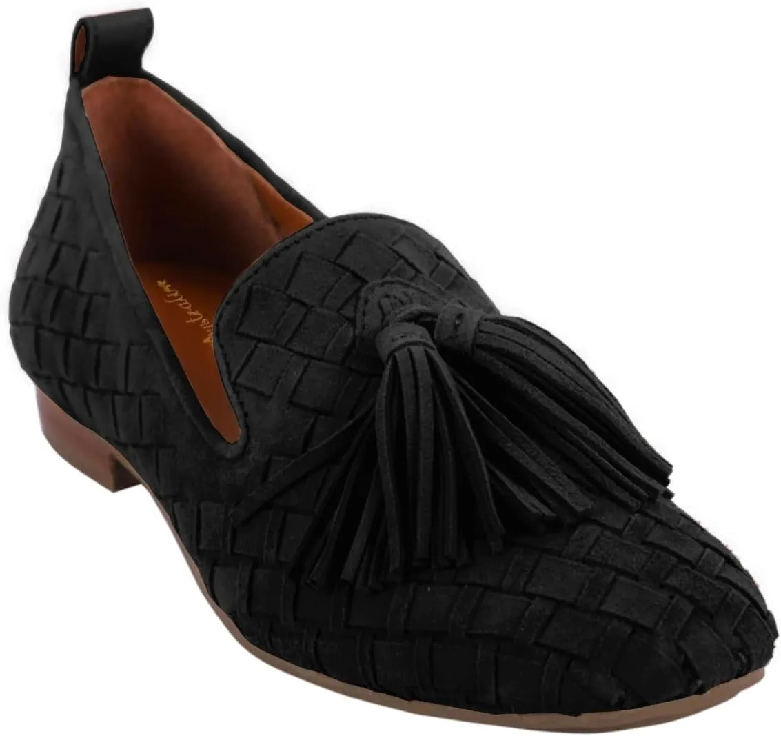 Women Tassel Loafer Flats Suede Square Closed Toe Braided Penny Loafers Slip On Fringe Flat Loafers Knitted Comfortable Flat Heel Woven Loafer Office Work Daily Club Driver Flats 4-11 M US