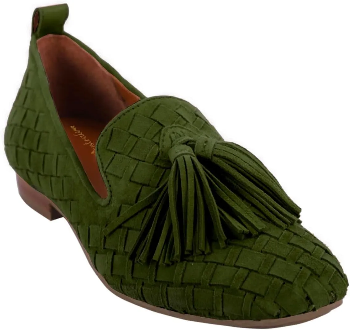 Women Tassel Loafer Flats Suede Square Closed Toe Braided Penny Loafers Slip On Fringe Flat Loafers Knitted Comfortable Flat Heel Woven Loafer Office Work Daily Club Driver Flats 4-11 M US