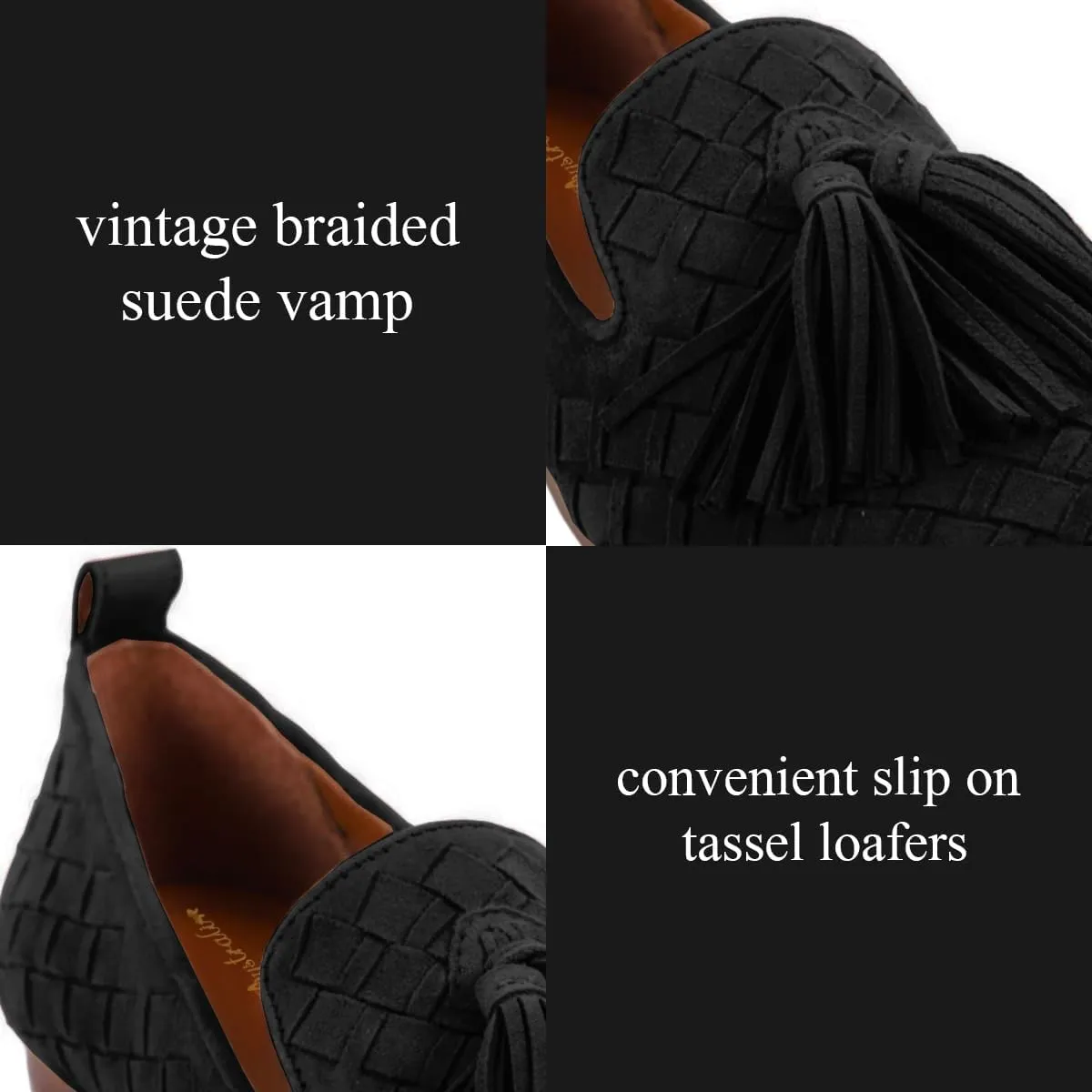 Women Tassel Loafer Flats Suede Square Closed Toe Braided Penny Loafers Slip On Fringe Flat Loafers Knitted Comfortable Flat Heel Woven Loafer Office Work Daily Club Driver Flats 4-11 M US