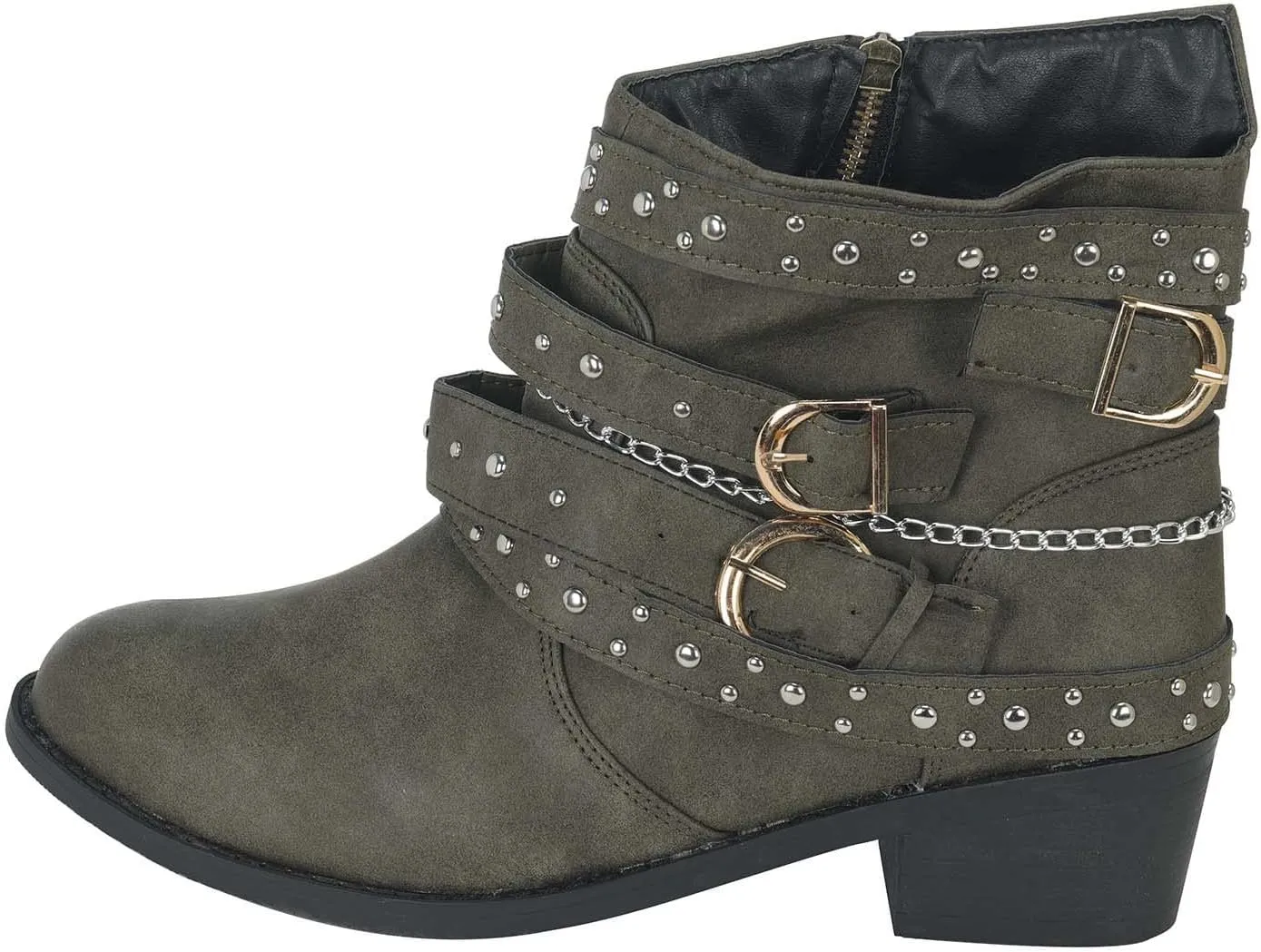 Women's Ankle Boots & Booties Wide Width,Punk Strap Trim Combat Boots Side Zipper Motorcycle Boots Goth Leather Boots