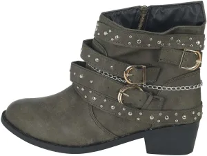 Women's Ankle Boots & Booties Wide Width,Punk Strap Trim Combat Boots Side Zipper Motorcycle Boots Goth Leather Boots