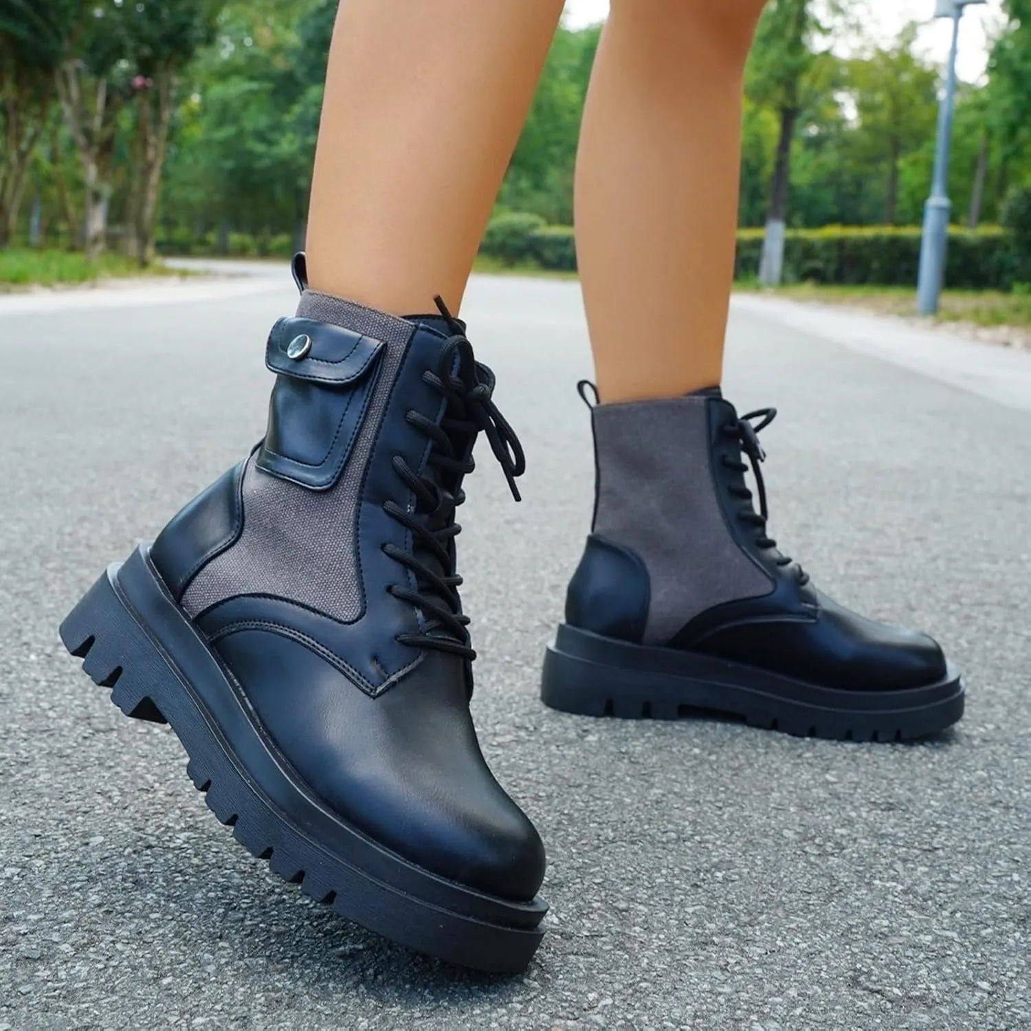 Womens Boots Ankle Women's Boots Botas De Combate Para Mujer Low Booties for Women Womens Ankle Boots Wide toe Box Black Suede Ankle Boots for Women