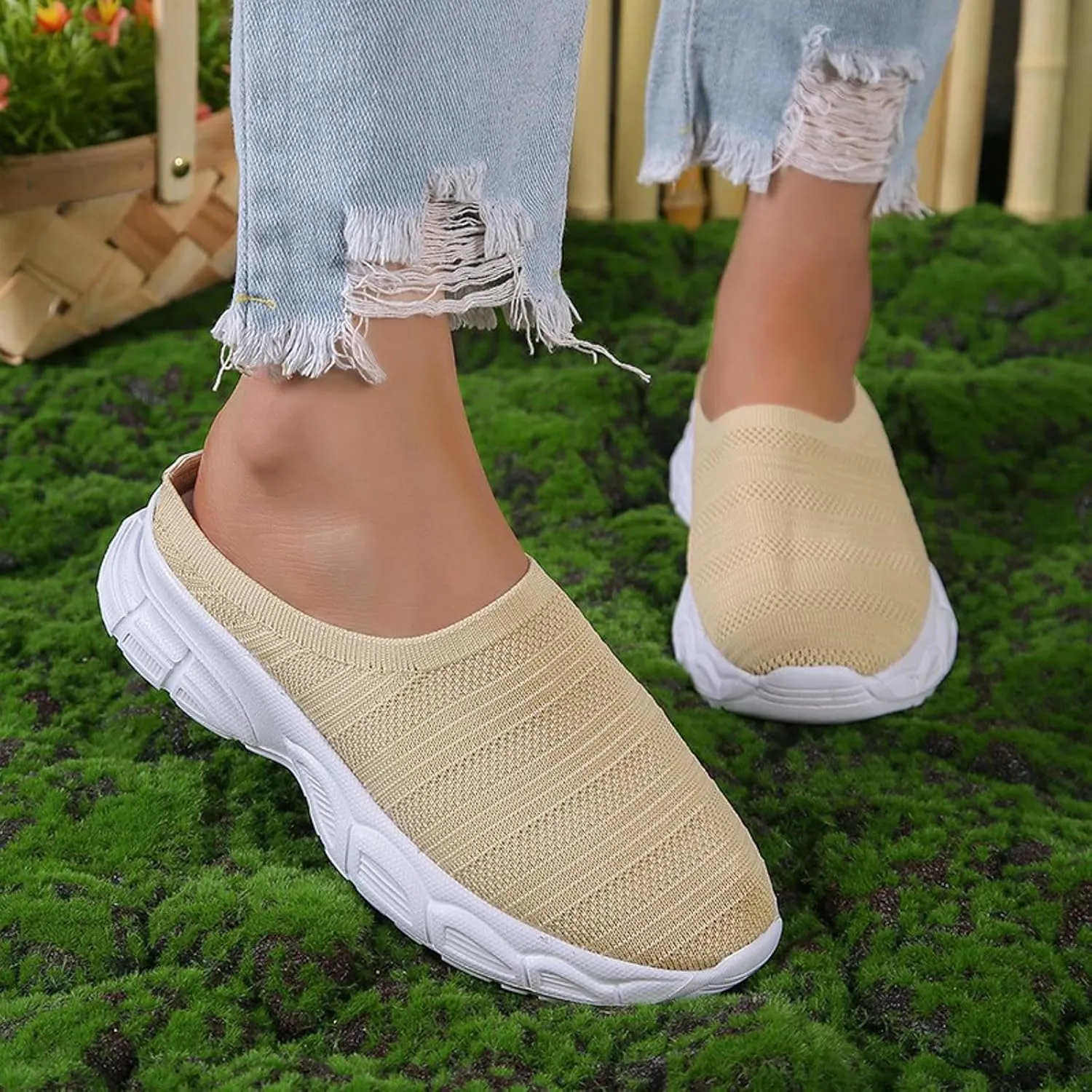 Womens Canvas Slip on Sneakers Walking Tennis Flat Dress Loafers Platform Wedge Mesh Shoes Embroidery Sneakers Casual Clip