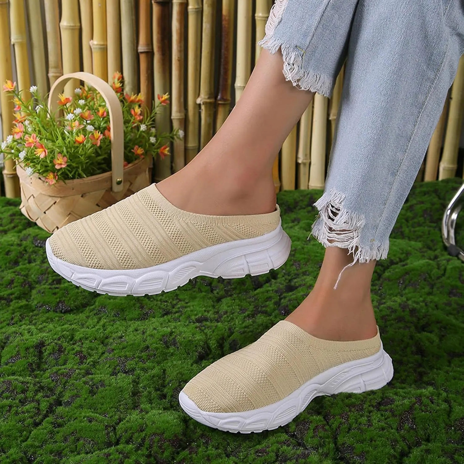 Womens Canvas Slip on Sneakers Walking Tennis Flat Dress Loafers Platform Wedge Mesh Shoes Embroidery Sneakers Casual Clip