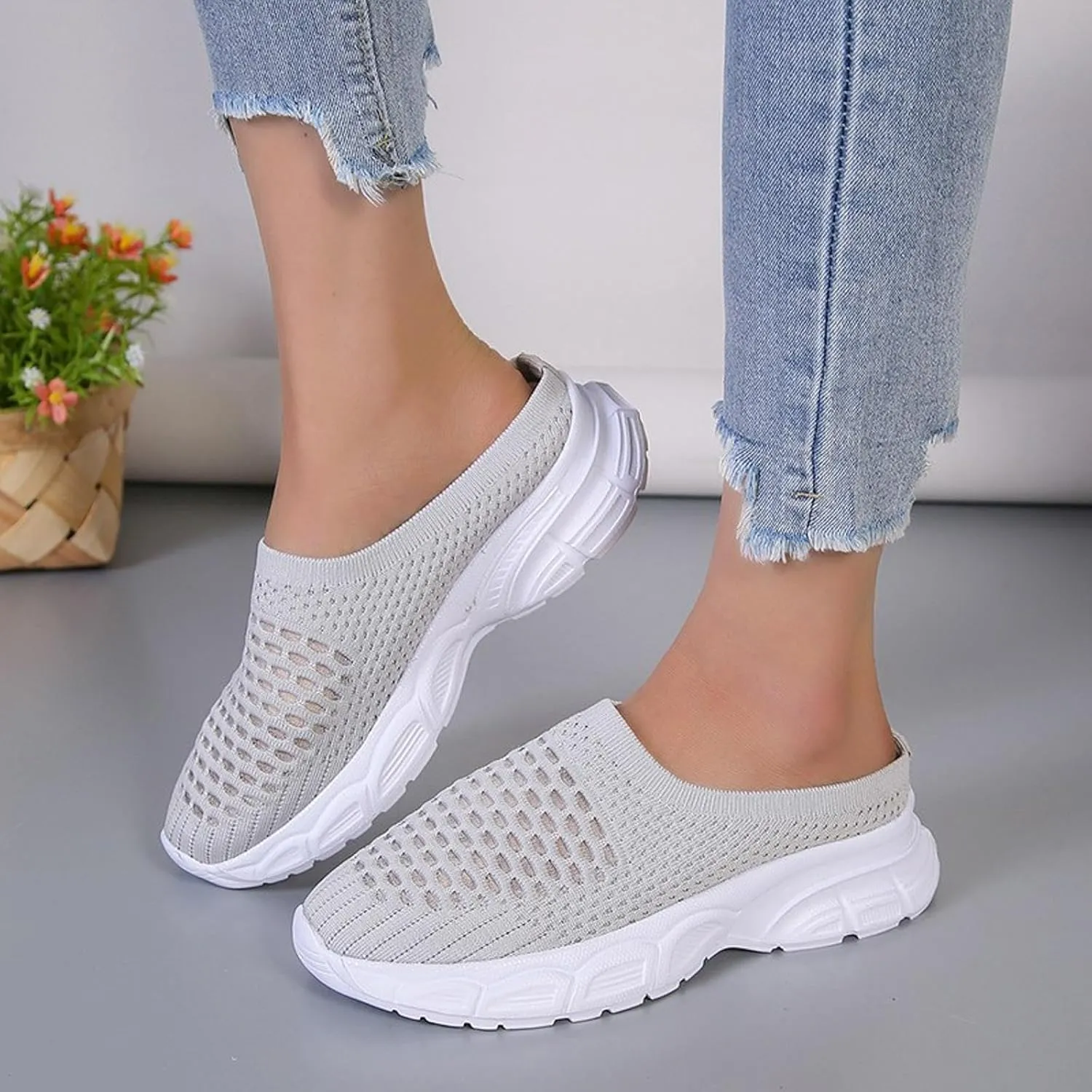 Womens Canvas Slip on Sneakers Walking Tennis Flat Dress Loafers Platform Wedge Mesh Shoes Embroidery Sneakers Casual Clip