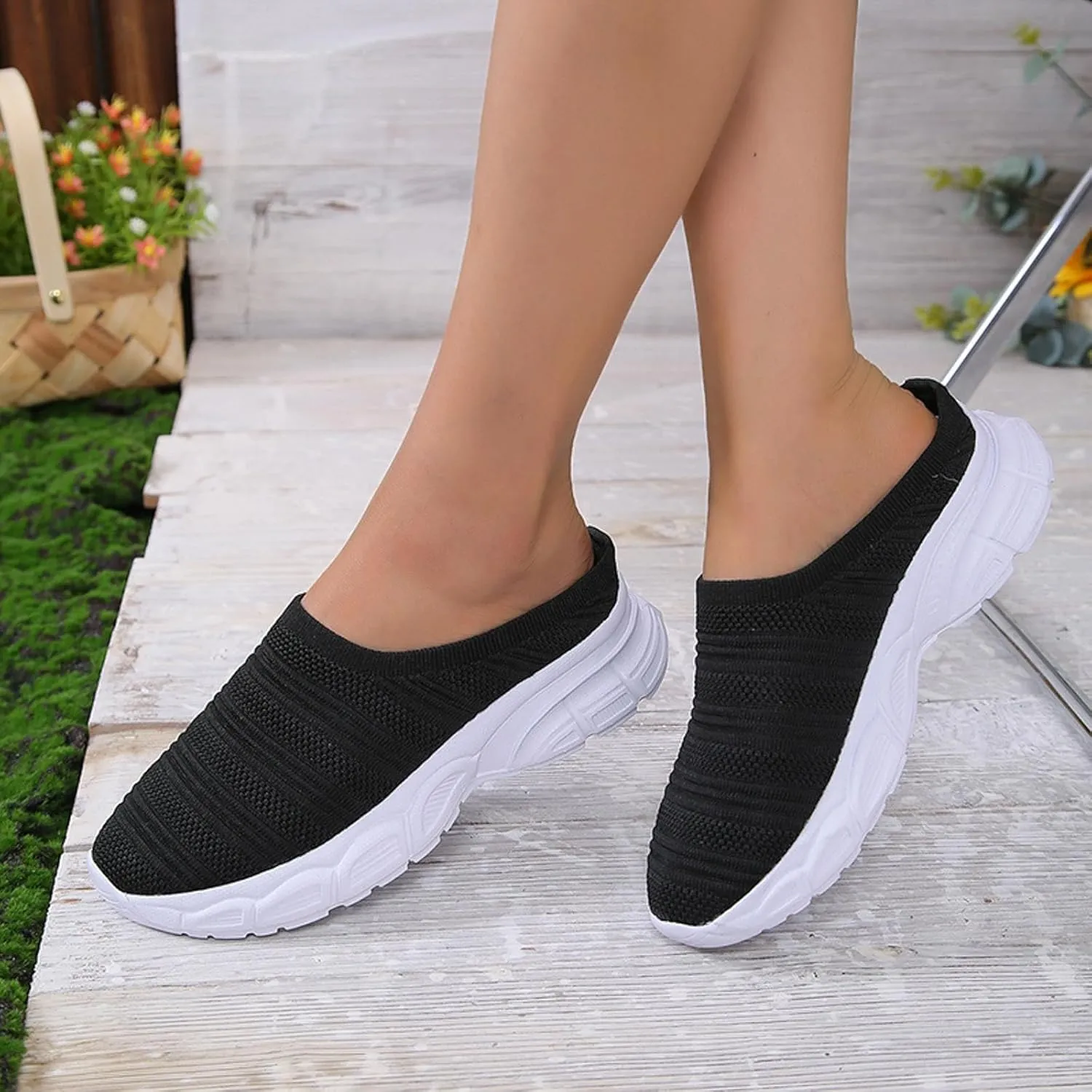 Womens Canvas Slip on Sneakers Walking Tennis Flat Dress Loafers Platform Wedge Mesh Shoes Embroidery Sneakers Casual Clip