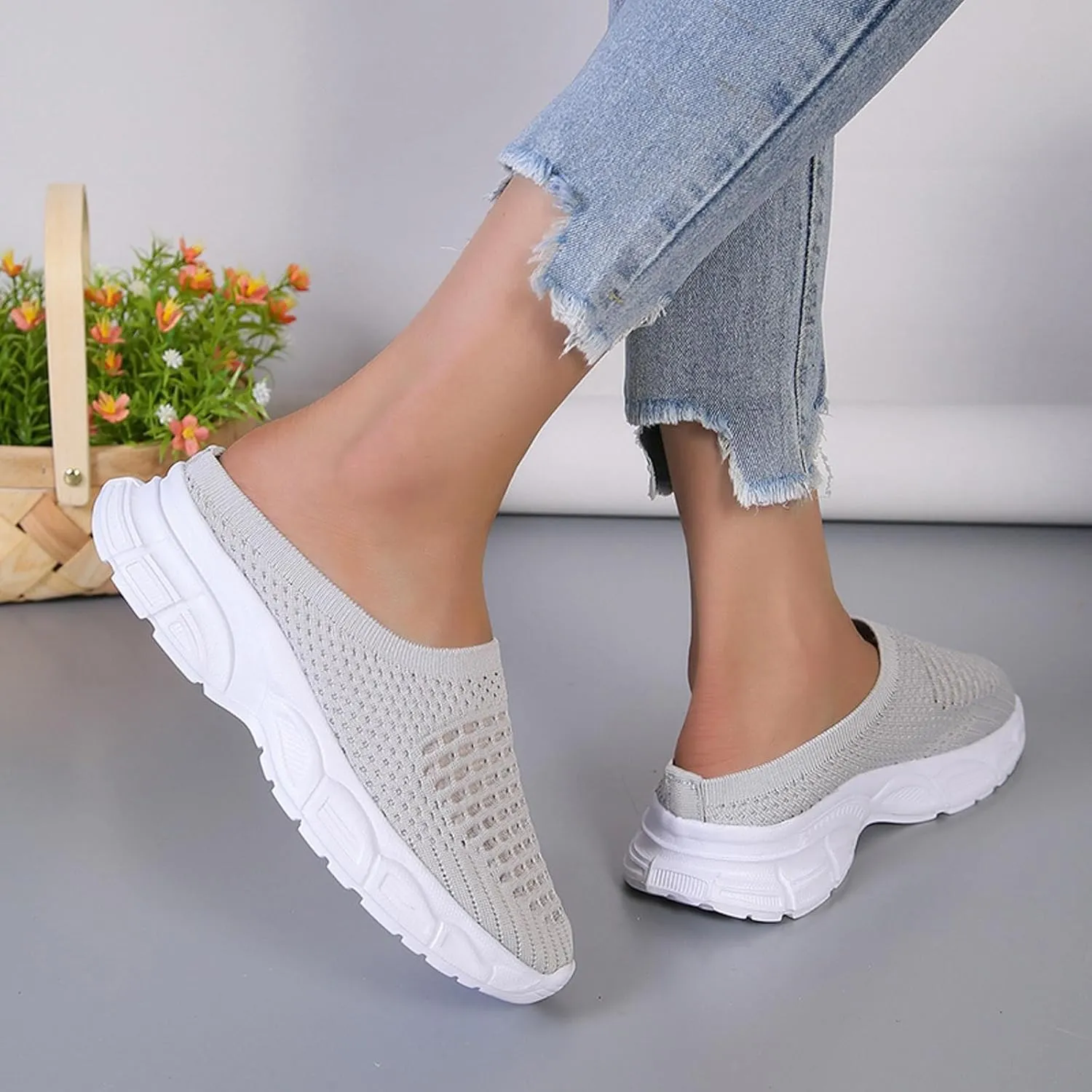 Womens Canvas Slip on Sneakers Walking Tennis Flat Dress Loafers Platform Wedge Mesh Shoes Embroidery Sneakers Casual Clip