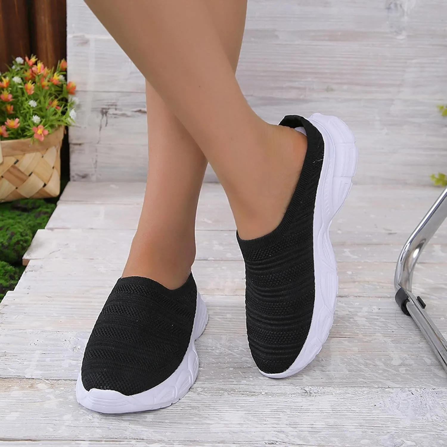 Womens Canvas Slip on Sneakers Walking Tennis Flat Dress Loafers Platform Wedge Mesh Shoes Embroidery Sneakers Casual Clip