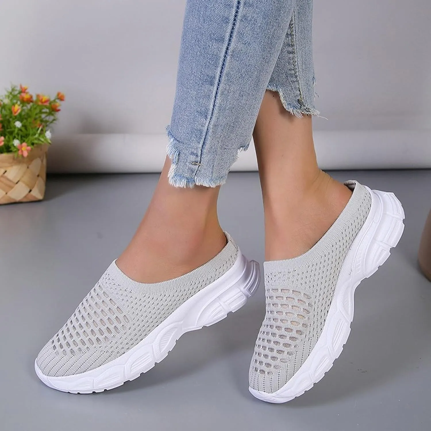 Womens Canvas Slip on Sneakers Walking Tennis Flat Dress Loafers Platform Wedge Mesh Shoes Embroidery Sneakers Casual Clip