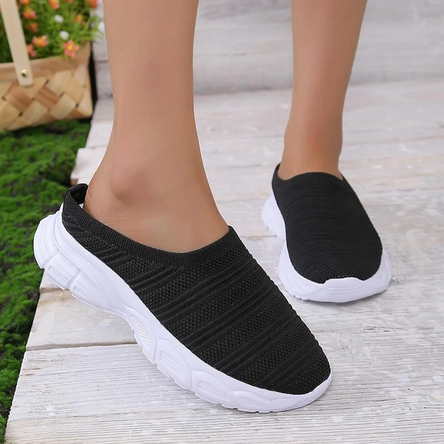 Womens Canvas Slip on Sneakers Walking Tennis Flat Dress Loafers Platform Wedge Mesh Shoes Embroidery Sneakers Casual Clip