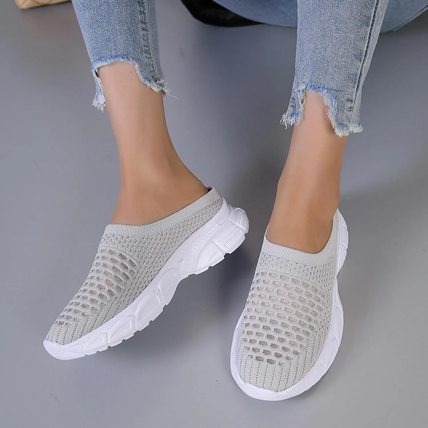 Womens Canvas Slip on Sneakers Walking Tennis Flat Dress Loafers Platform Wedge Mesh Shoes Embroidery Sneakers Casual Clip