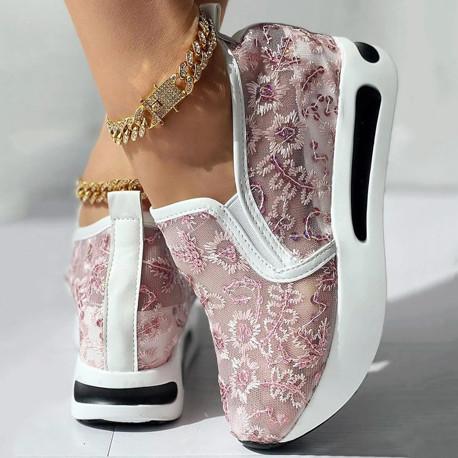 Womens Canvas Slip on Sneakers Walking Tennis Flat Dress Loafers Platform Wedge Mesh Shoes Embroidery Sneakers Casual Close