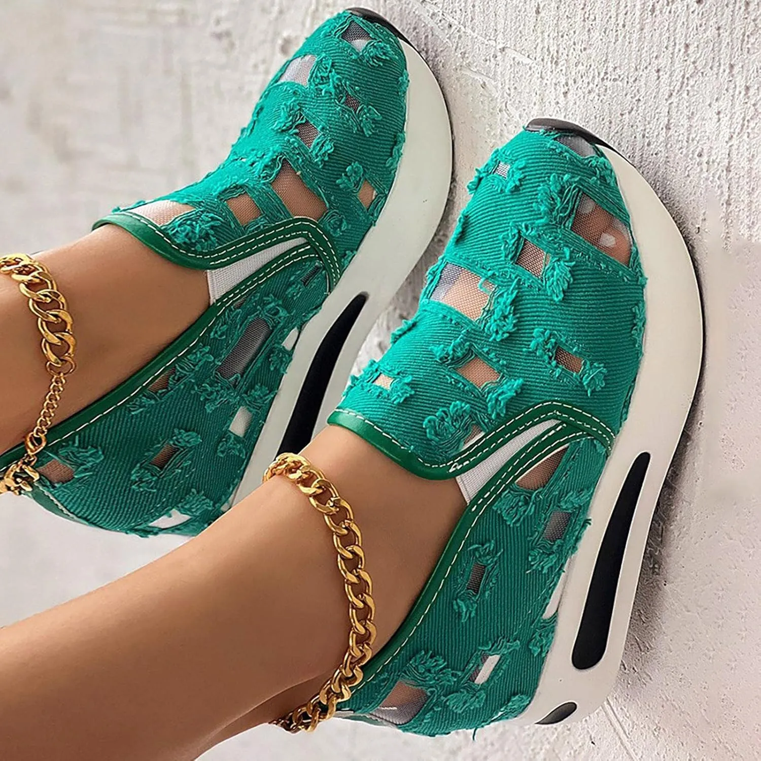 Womens Canvas Slip on Sneakers Walking Tennis Flat Dress Loafers Platform Wedge Mesh Shoes Embroidery Sneakers Casual Close