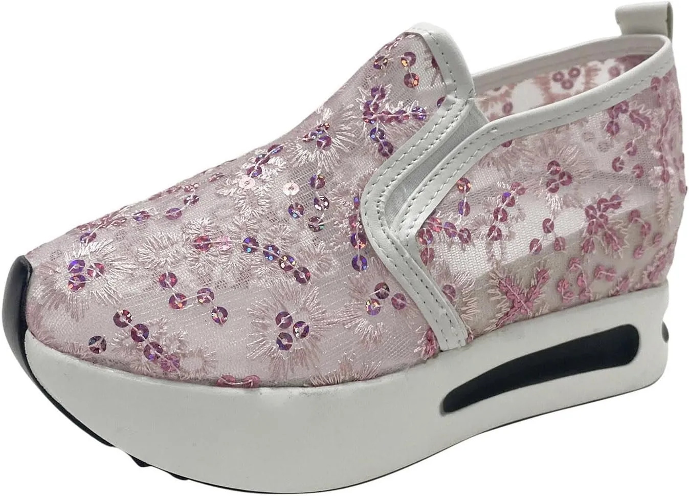 Womens Canvas Slip on Sneakers Walking Tennis Flat Dress Loafers Platform Wedge Mesh Shoes Embroidery Sneakers Casual Close