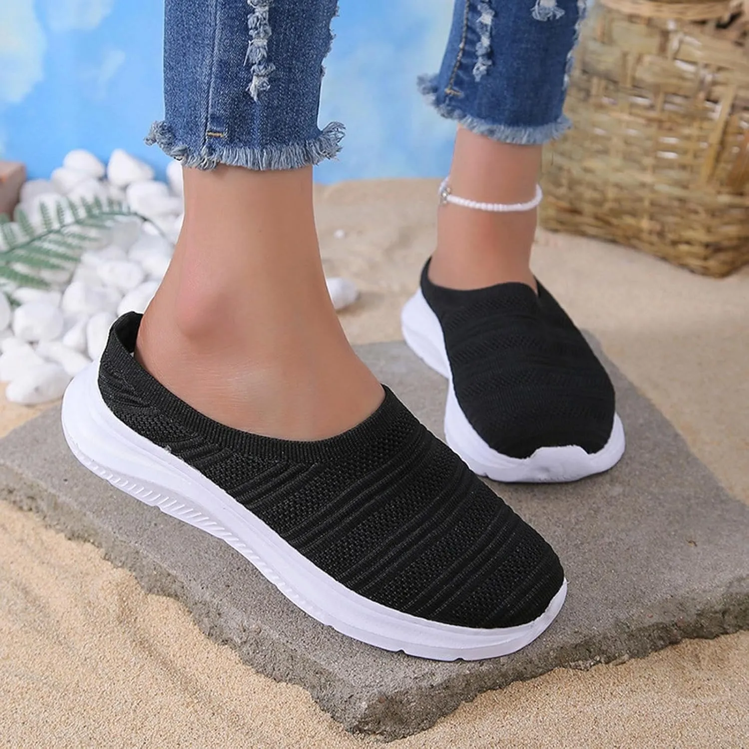 Womens Canvas Slip on Sneakers Walking Tennis Flat Dress Loafers Platform Wedge Mesh Shoes Embroidery Sneakers Casual Fashion