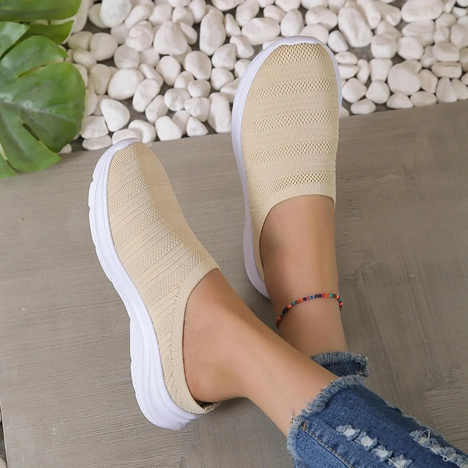 Womens Canvas Slip on Sneakers Walking Tennis Flat Dress Loafers Platform Wedge Mesh Shoes Embroidery Sneakers Casual Fashion
