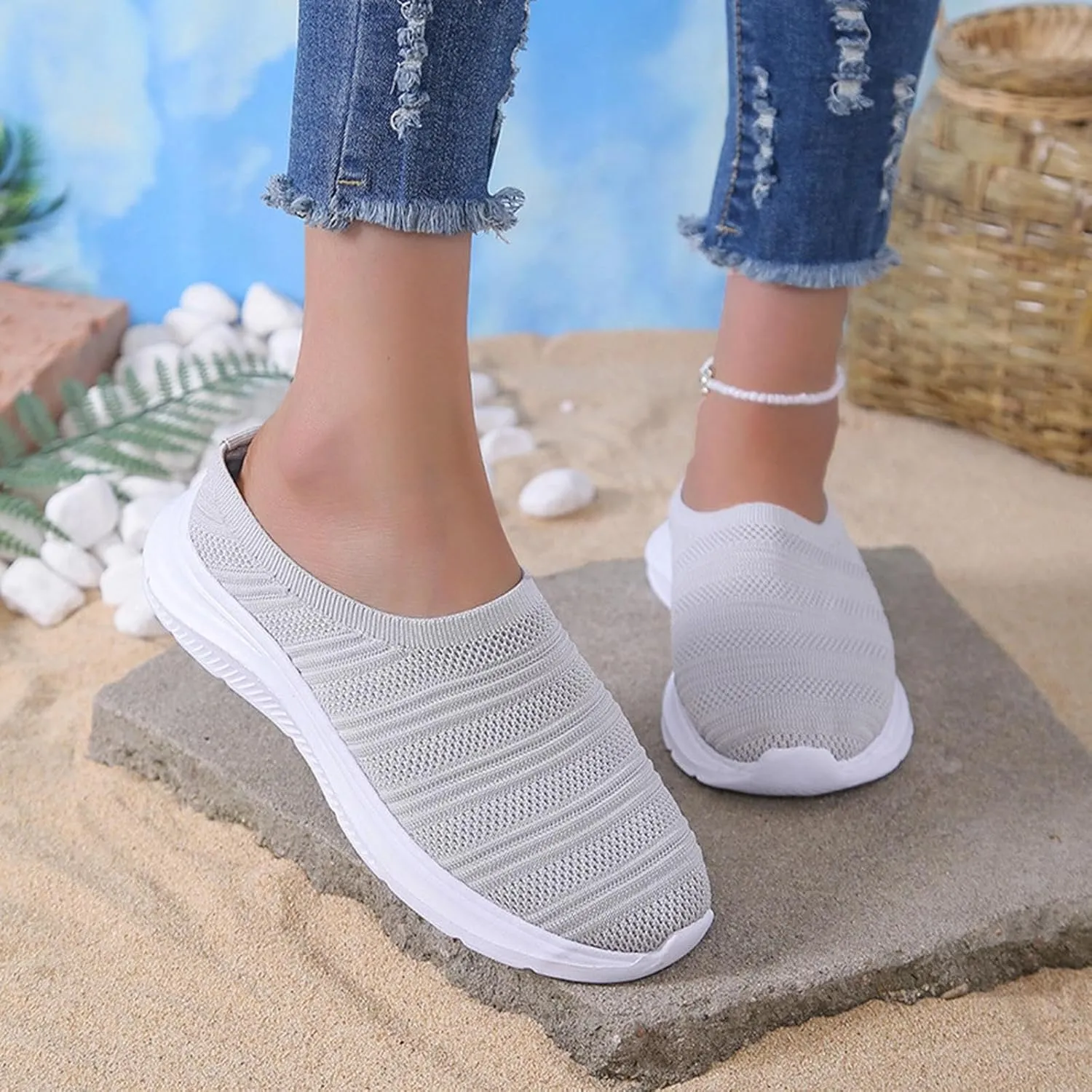 Womens Canvas Slip on Sneakers Walking Tennis Flat Dress Loafers Platform Wedge Mesh Shoes Embroidery Sneakers Casual Fashion