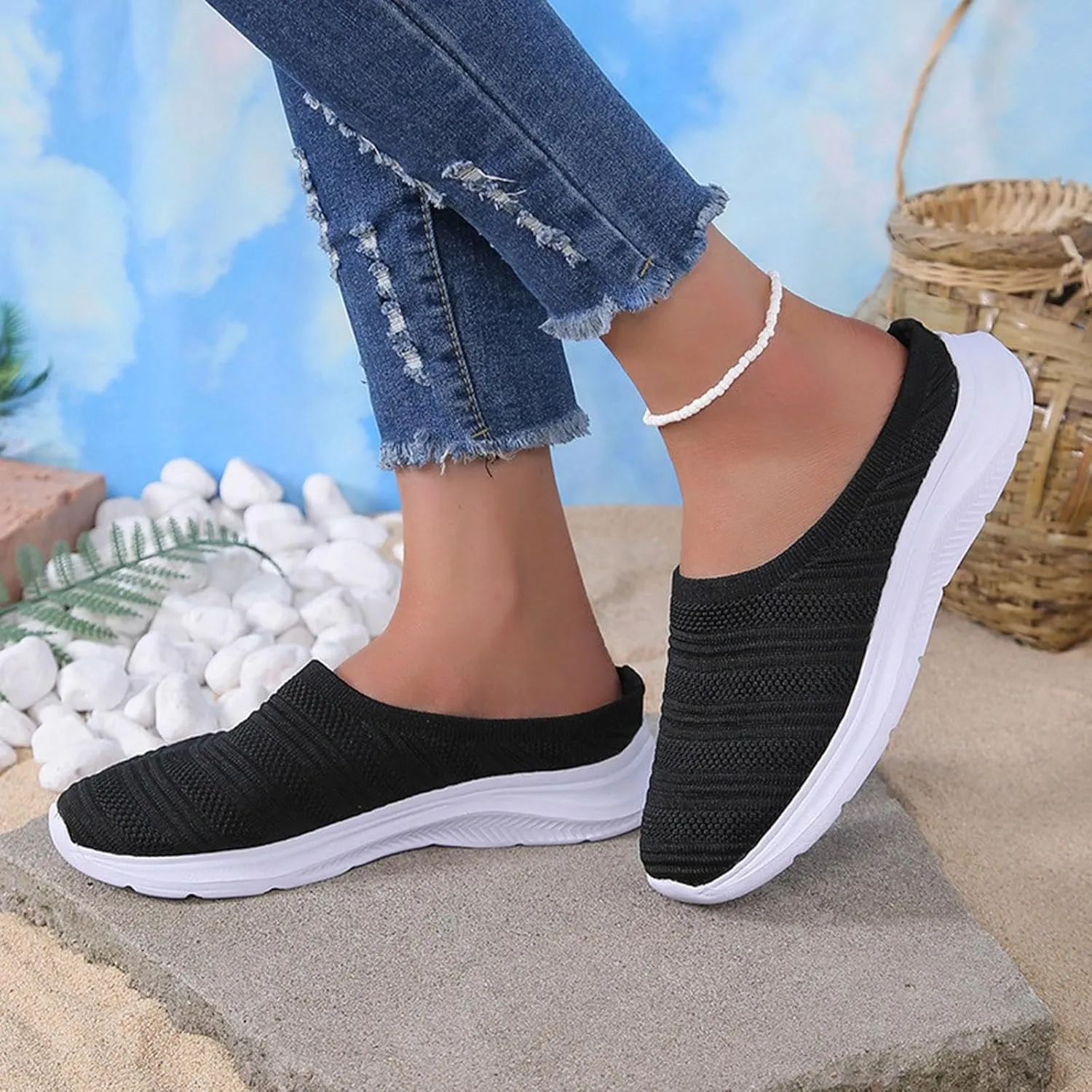 Womens Canvas Slip on Sneakers Walking Tennis Flat Dress Loafers Platform Wedge Mesh Shoes Embroidery Sneakers Casual Fashion
